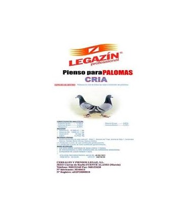 Pienso para palomas en cría Legazín 20kg - Alimentación para pichones y razas reproductoras